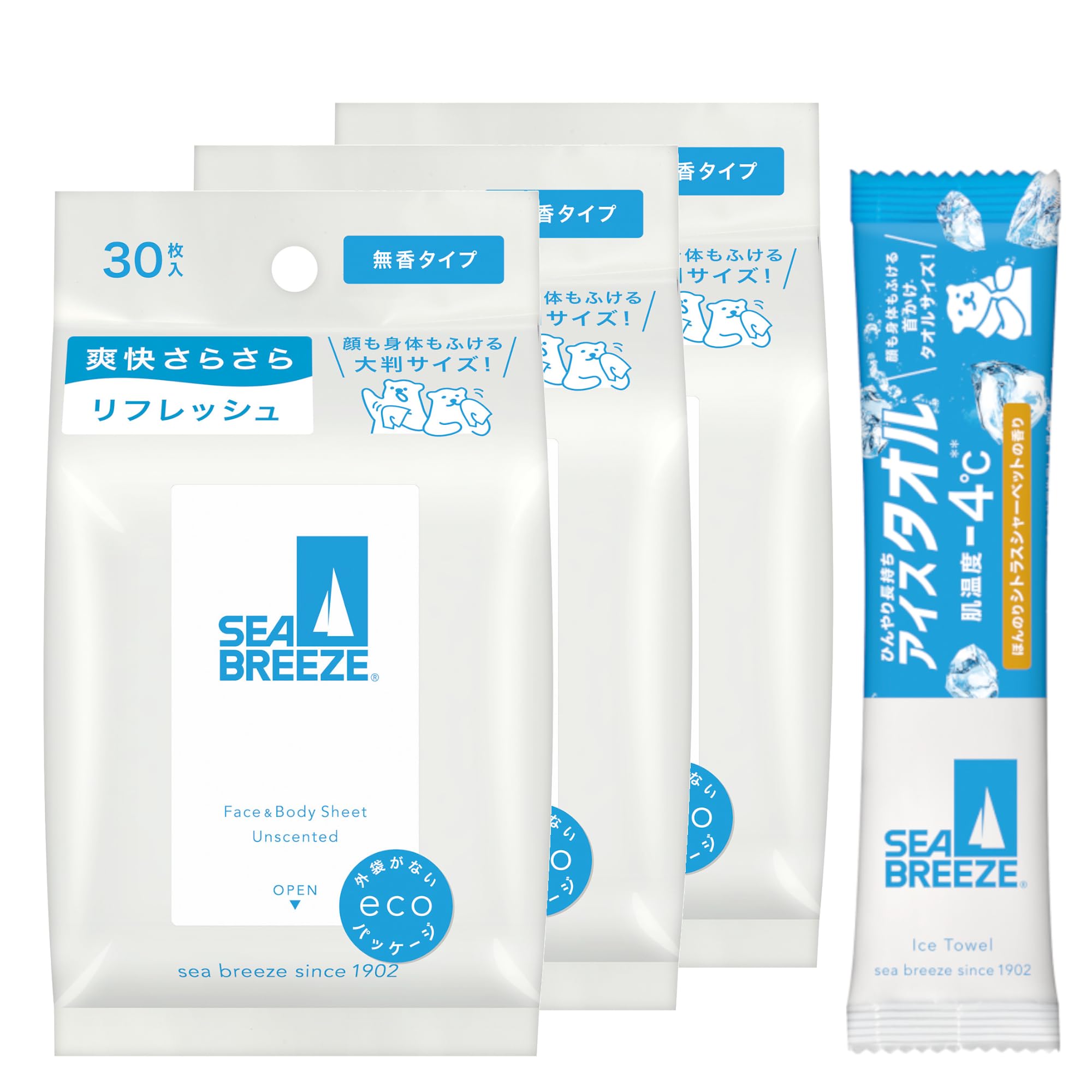 Amazon | シーブリーズ SEA BREEZE フェイス&ボディシート 無香料 30枚
